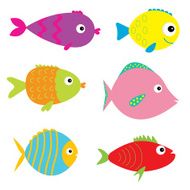 Set of cute cartoon fishes Isolated