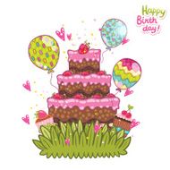 Happy Birthday card background with cake N5