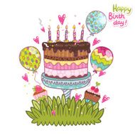 Happy Birthday card background with cake N6