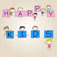 hand drawing cartoon happy kids and positive words N3
