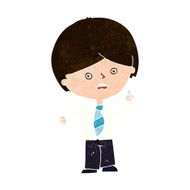cartoon worried school boy raising hand N10