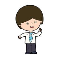 cartoon worried school boy raising hand N11