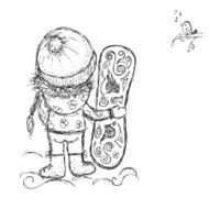 Cute girl with snowboard sketch for your design
