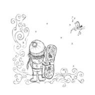 Cute girl with snowboard sketch for your design N2