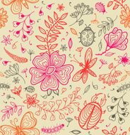 Seamless texture with flowers and butterflies N5
