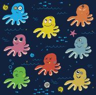 Pattern with cartoon octopus