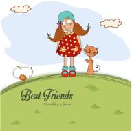 girl and a cat are best friends