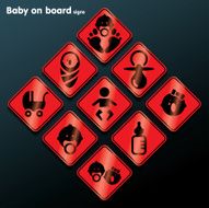 Vector flat baby on board sign set