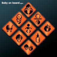 Vector flat baby on board sign set N3