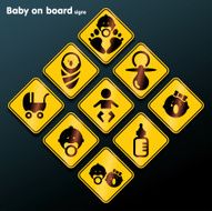 Vector flat baby on board sign set N8