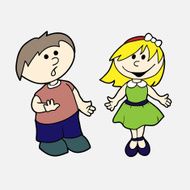 Vector hand drawn set - happy children boy and girl