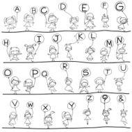 hand drawing cartoon happiness alphabet