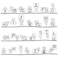 hand drawing cartoon happiness alphabet N2