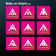 Vector flat baby on board sign set N13