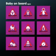 Vector flat baby on board sign set N16