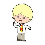 cartoon worried school boy raising hand N12