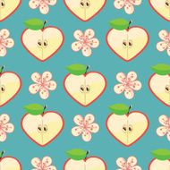 Heart of apples and Apple flowers in seamless pattern