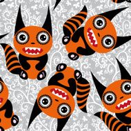 Cute cartoon orange monster with striped tail seamless pattern vector