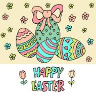 Easter vector greeting card with doodle eggs