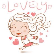 Lovely Girl running with hearts