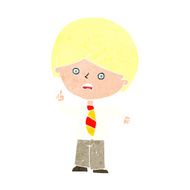 cartoon worried school boy raising hand N13