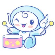 The Cherub mascot playing the traditional music of Korea Angel