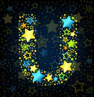 Letter U cartoon star colored