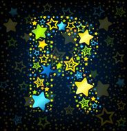 Letter R cartoon star colored