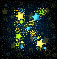 Letter K cartoon star colored