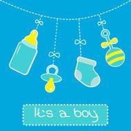 Hanging bottle pacifier rattle and sock Baby boy shower card