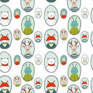 Animals portraits pattern bear deer rabbit fox