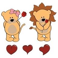 lion boy and girl cute cartoon valentine