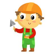 Kid builder cartoon character isolated on white