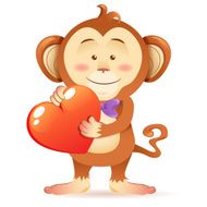 Monkey pet isolated holding heart