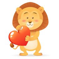 Lion pet isolated holding heart