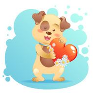 Dog pet isolated holding heart