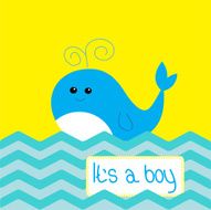 Baby boy shower card with cute whale