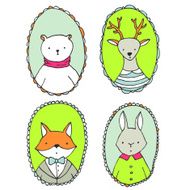 Animals portraits - bear deer rabbit and fox