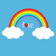 Rainbow and clouds in the sky Dash line Love card