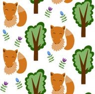 Fox in the Forest seamless Pattern