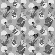 Flowers And Butterfly Grayscale