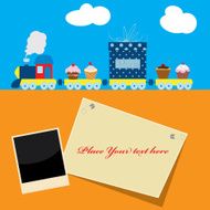 Baby boy arrival announcement card Train with gift box