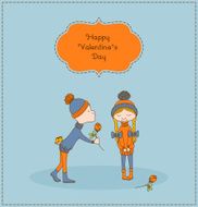 Boy gives flower to a girl Valentine&#039;s day