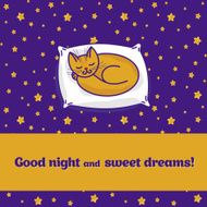 Card with cute little cat dreaming of fish