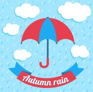 Vector illustration with umbrella and ribbon banner