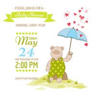 Baby Shower Card - with Cute Bear and Umbrella