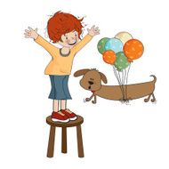 little boy playing with his dog