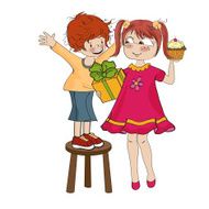 boy with a funny little girl celebrates his birthday
