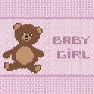 knitted baby girl shower announcement card