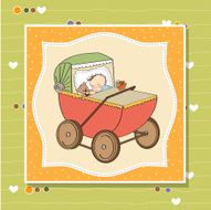 baby boy shower card with retro strolller